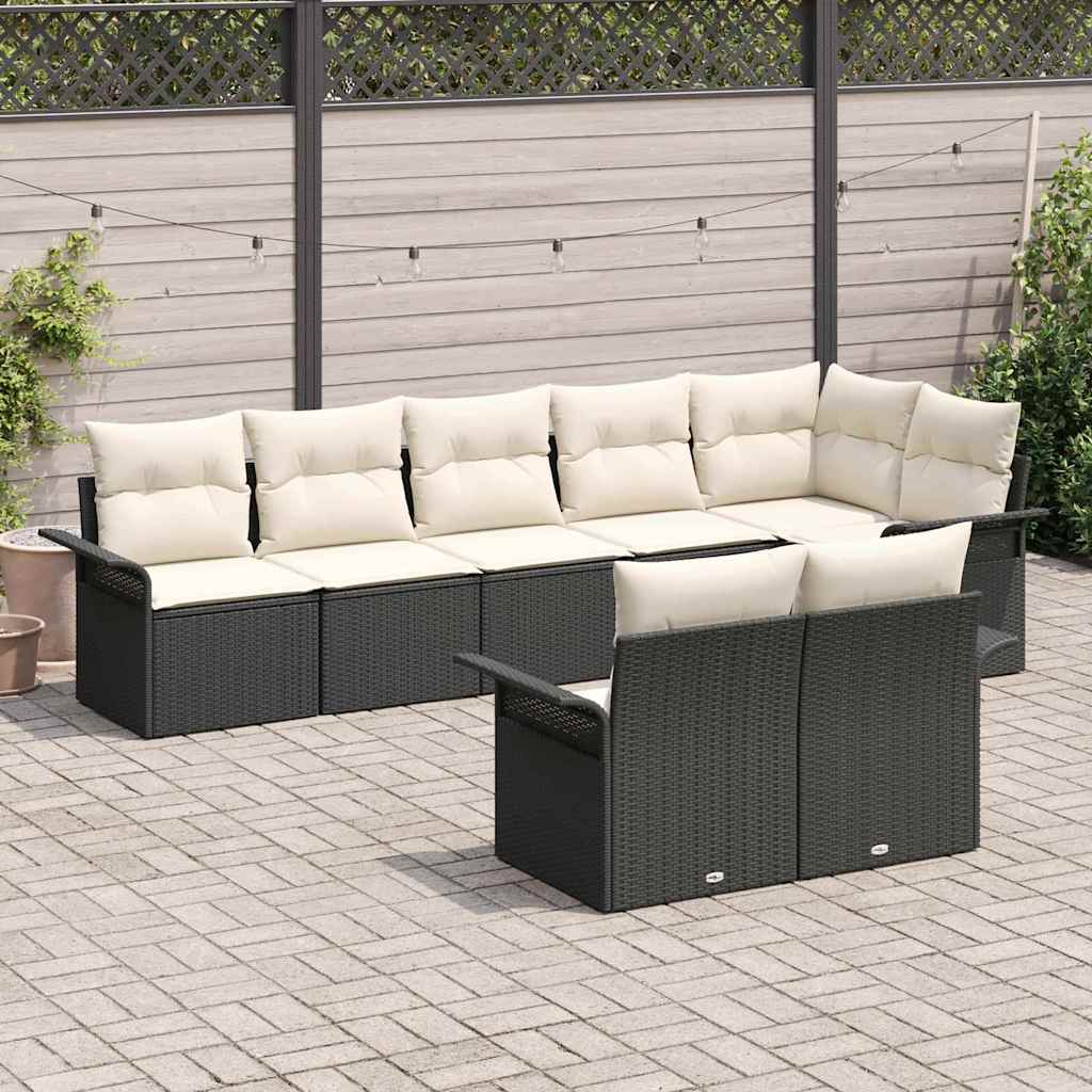 Havesofa Sæt 8 stk. Sort polyrattan