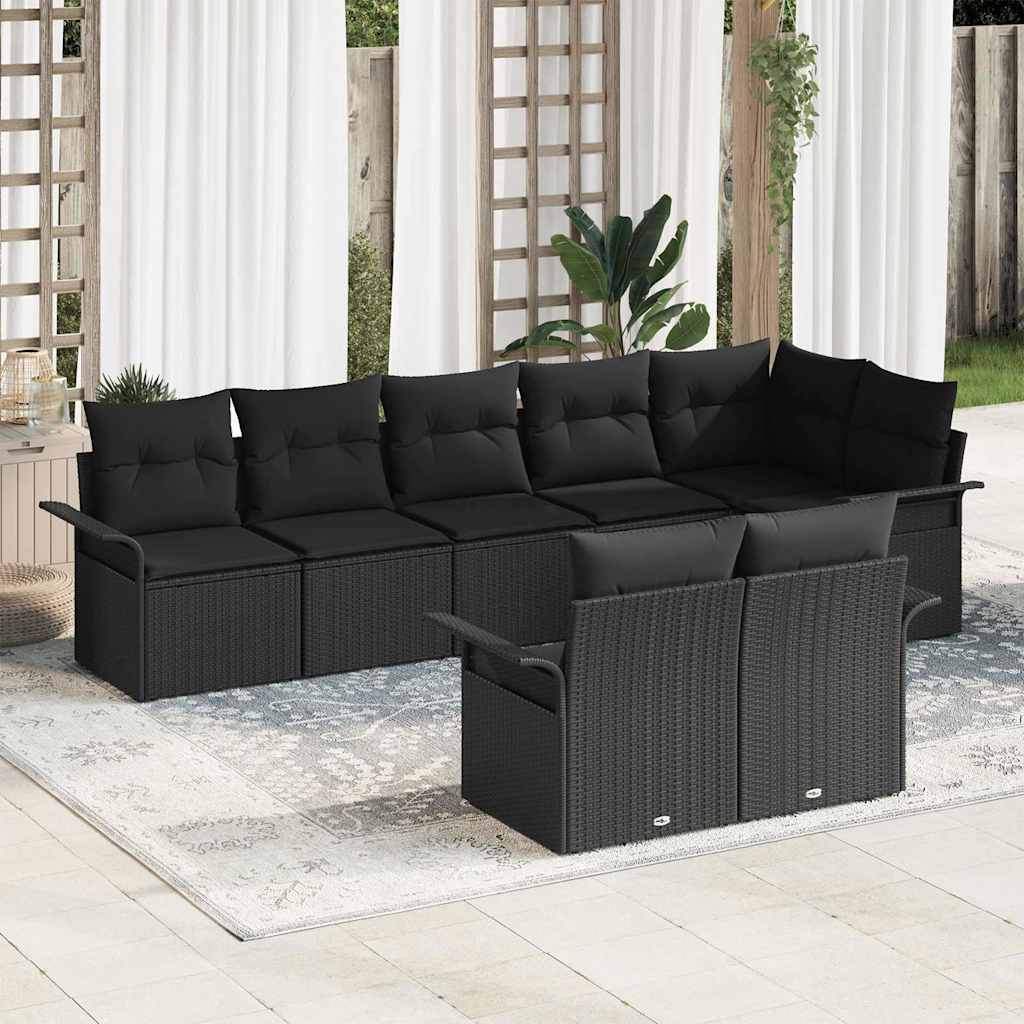 Havesofa Sæt 8 stk. Sort polyrattan