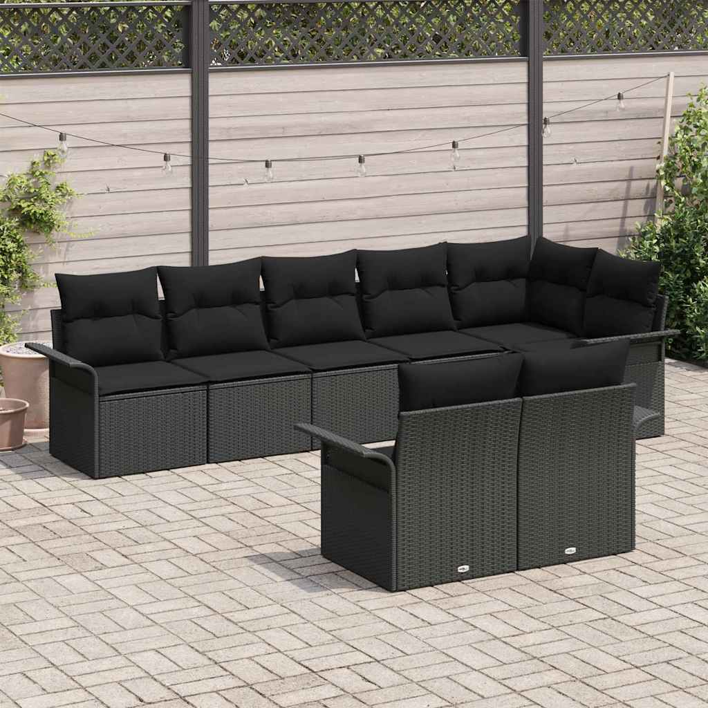 Havesofa Sæt 8 stk. Sort polyrattan
