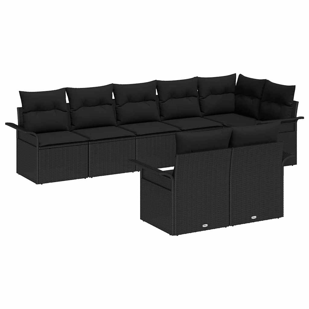 Havesofa Sæt 8 stk. Sort polyrattan