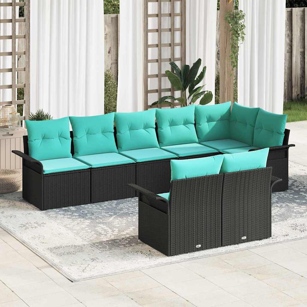 Havesofa Sæt 8 stk. Sort polyrattan