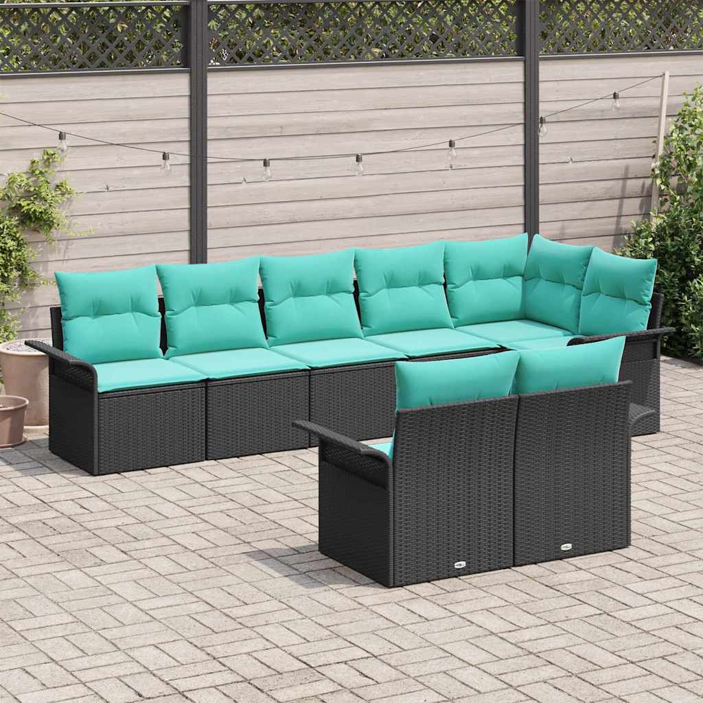 Havesofa Sæt 8 stk. Sort polyrattan