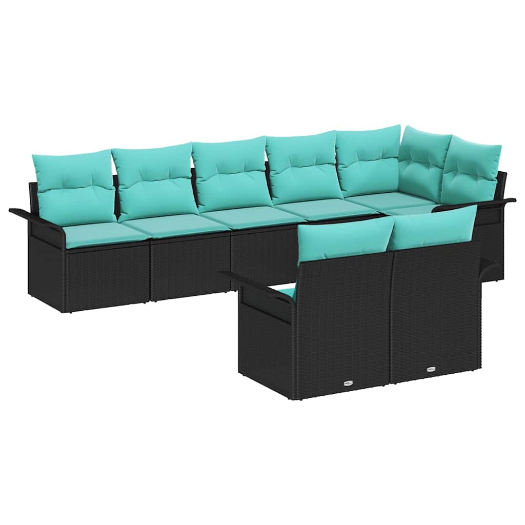 Havesofa Sæt 8 stk. Sort polyrattan