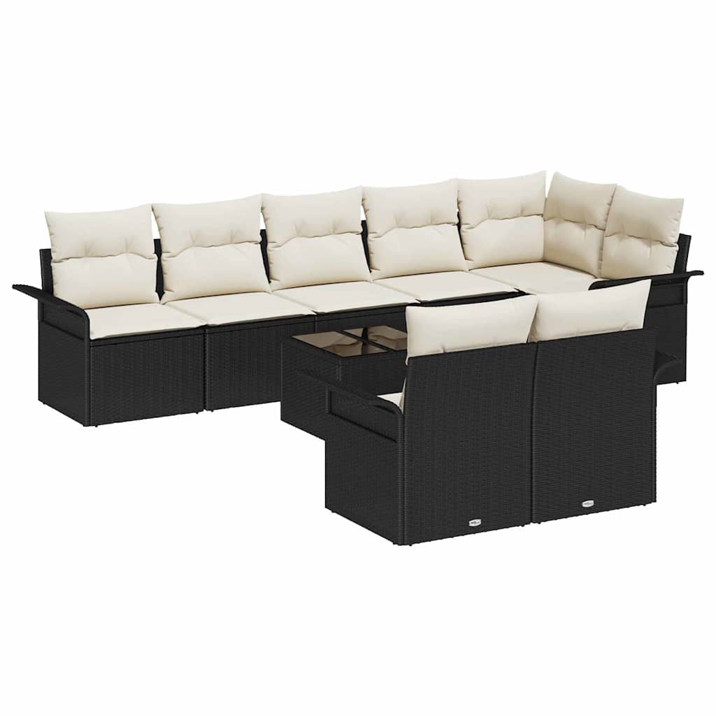 Havesofa Sæt 9 stk. Sort polyrattan