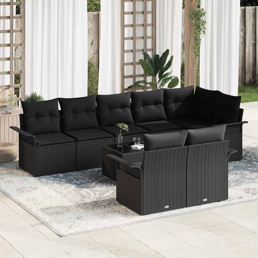 Havesofa Sæt 9 stk. Sort polyrattan