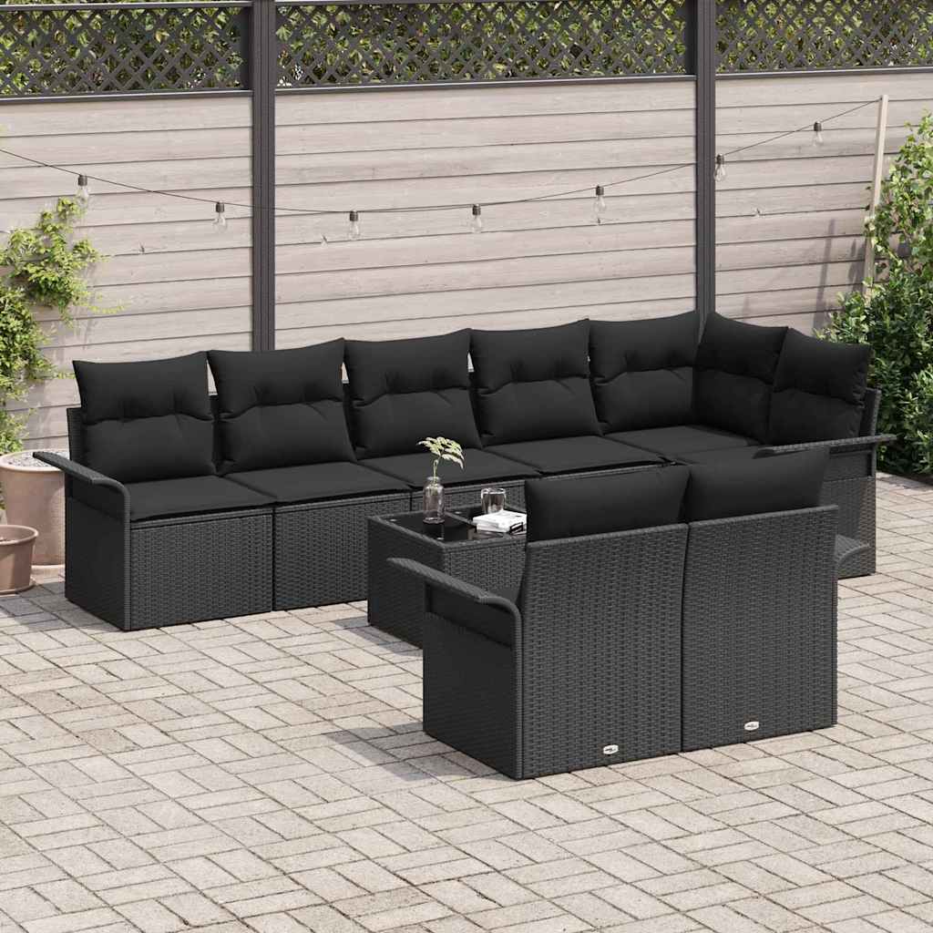 Havesofa Sæt 9 stk. Sort polyrattan