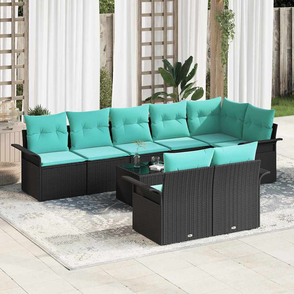 Havesofa Sæt 9 stk. Sort polyrattan
