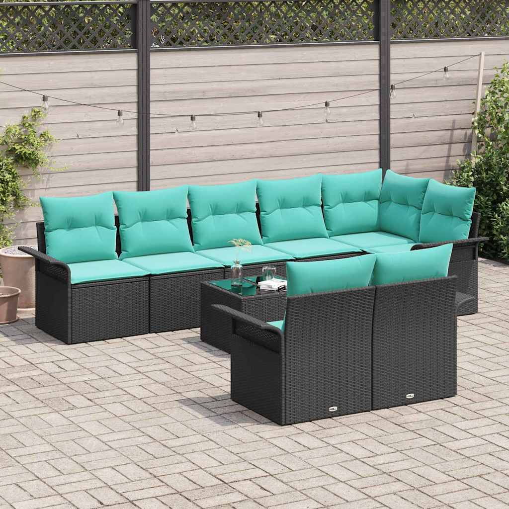 Havesofa Sæt 9 stk. Sort polyrattan