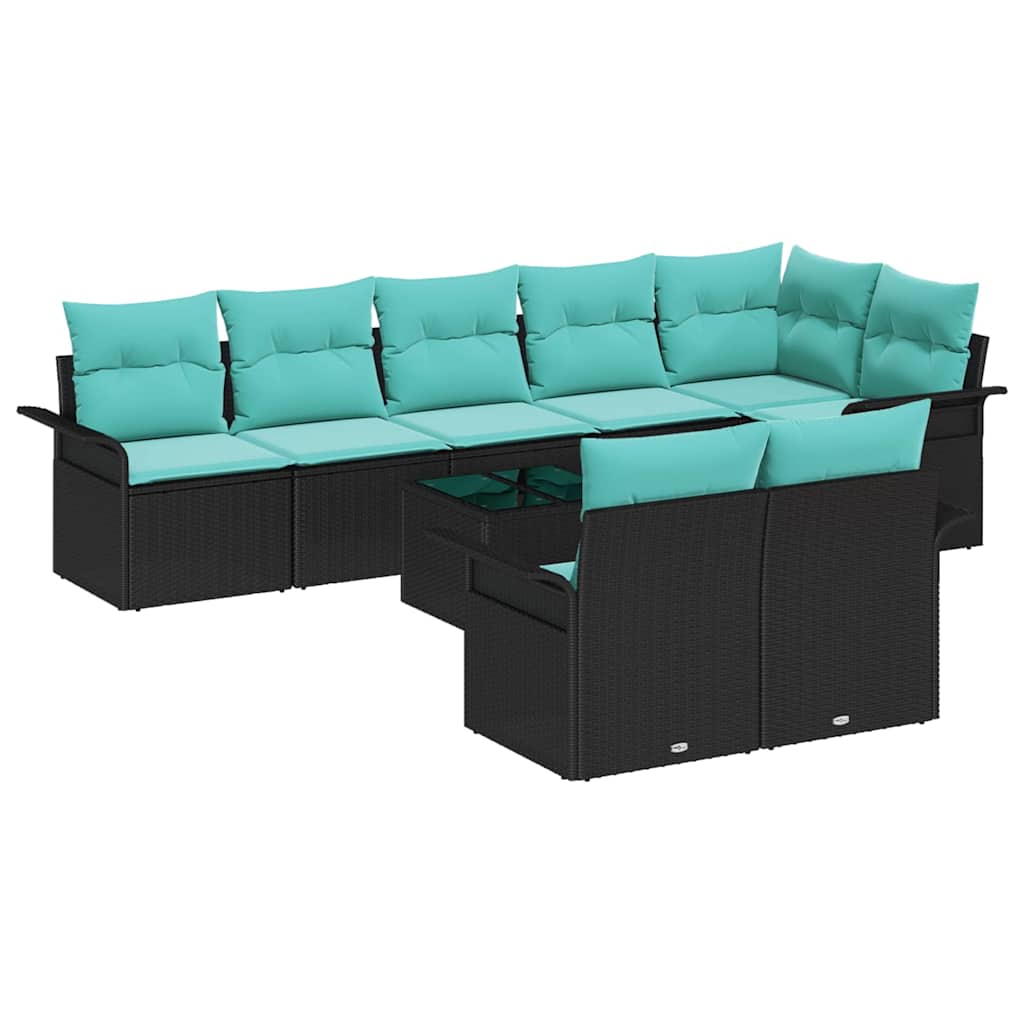 Havesofa Sæt 9 stk. Sort polyrattan
