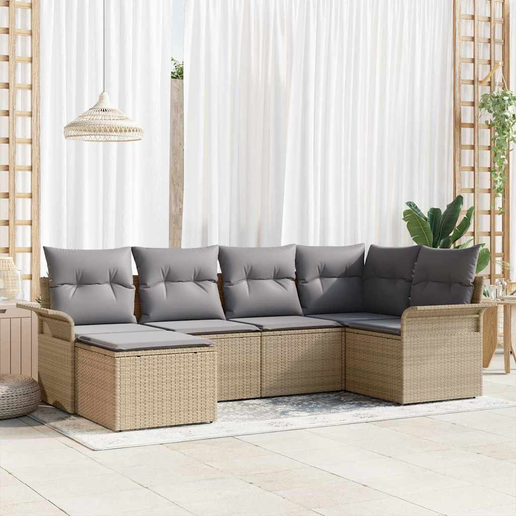 Havesofa Sæt 6 stk. Beige polyrattan