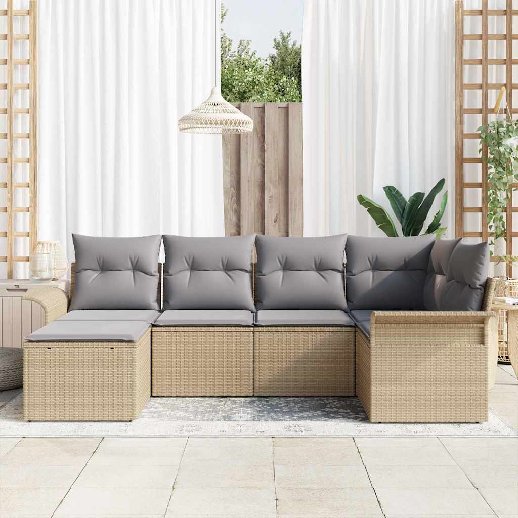 Havesofa Sæt 6 stk. Beige polyrattan