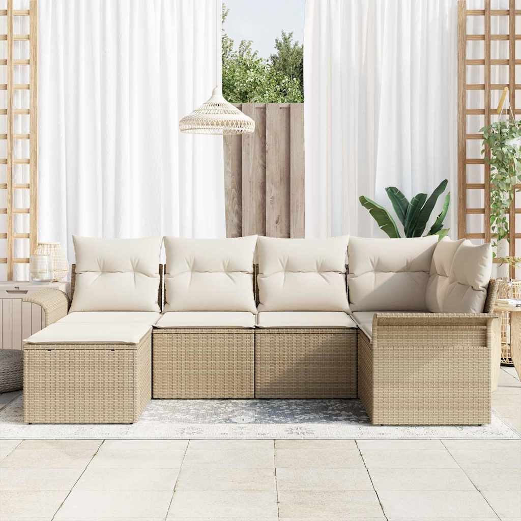 Havesofa Sæt 6 stk. Beige polyrattan