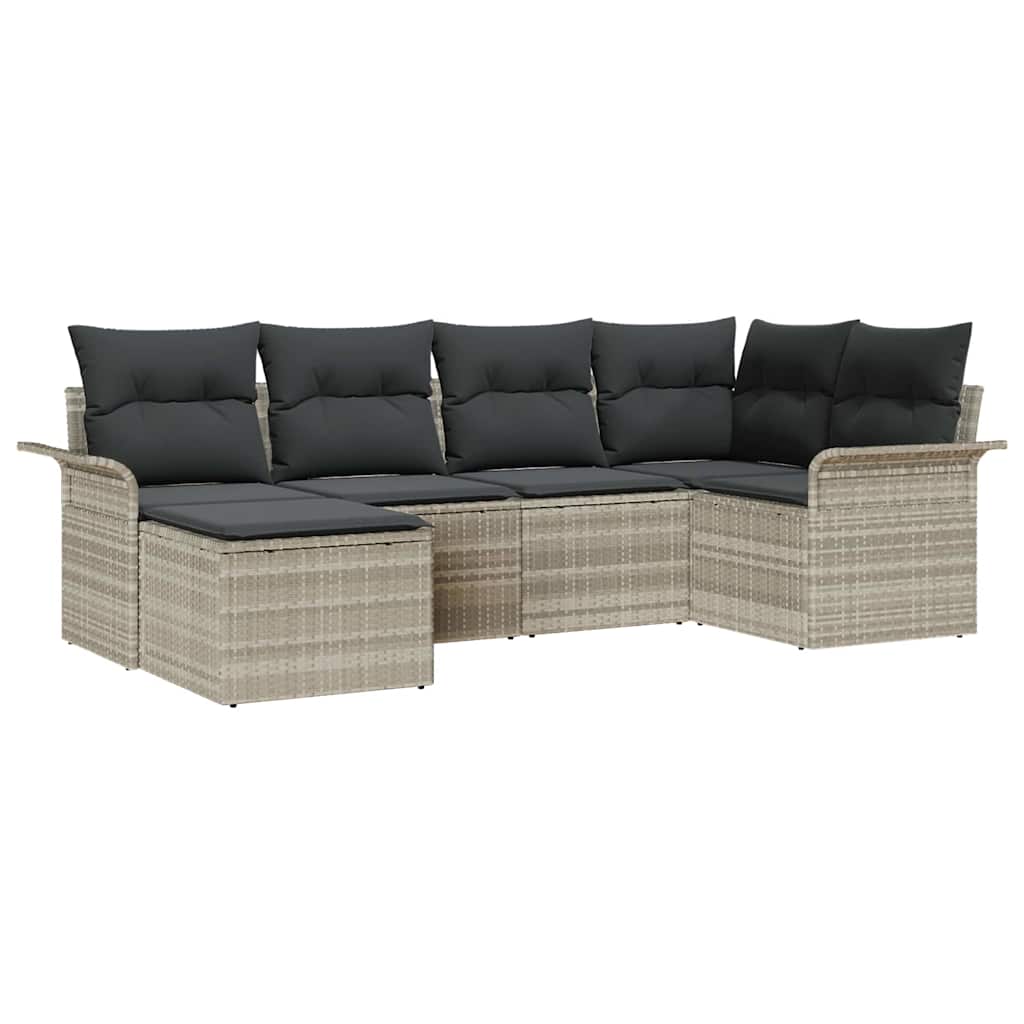 Havesofa Sæt 6 stk. Lysegrå polyrattan