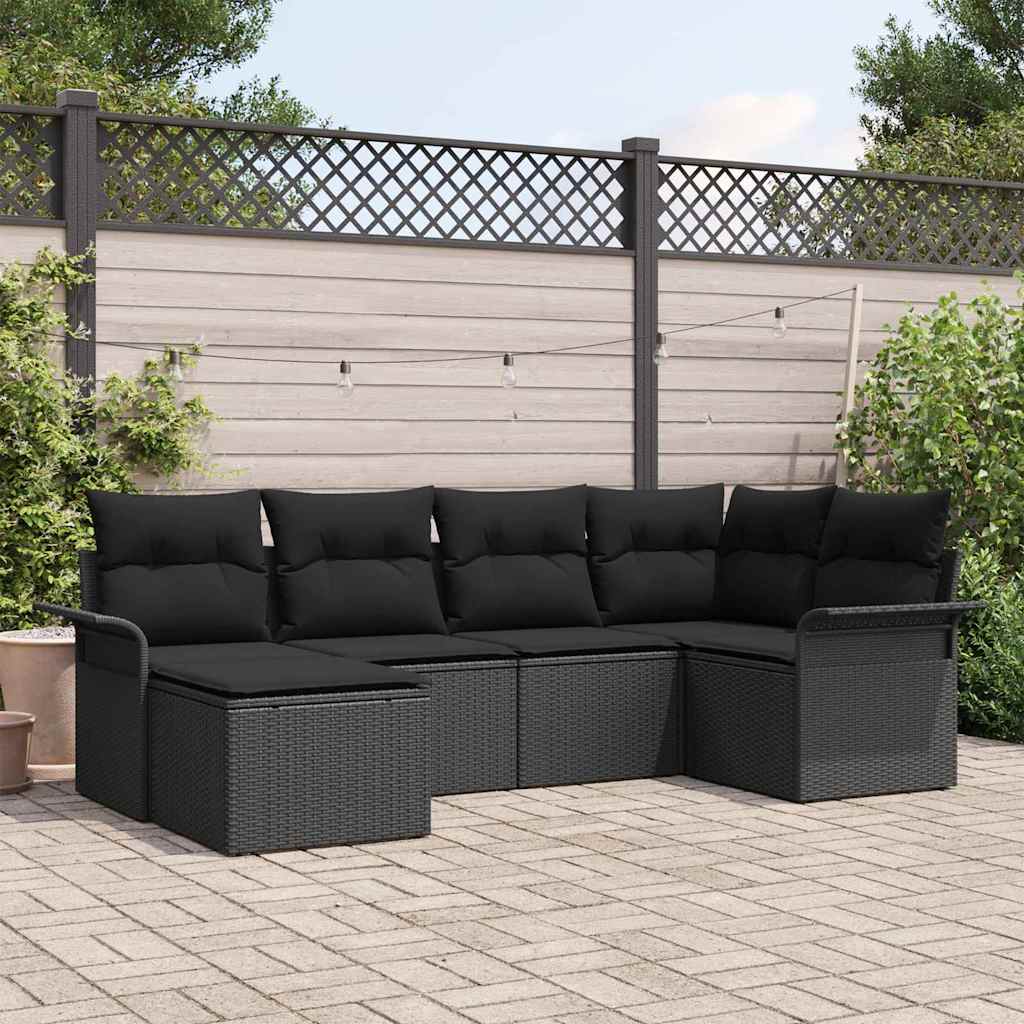 Havesofa Sæt 6 stk. Sort polyrattan