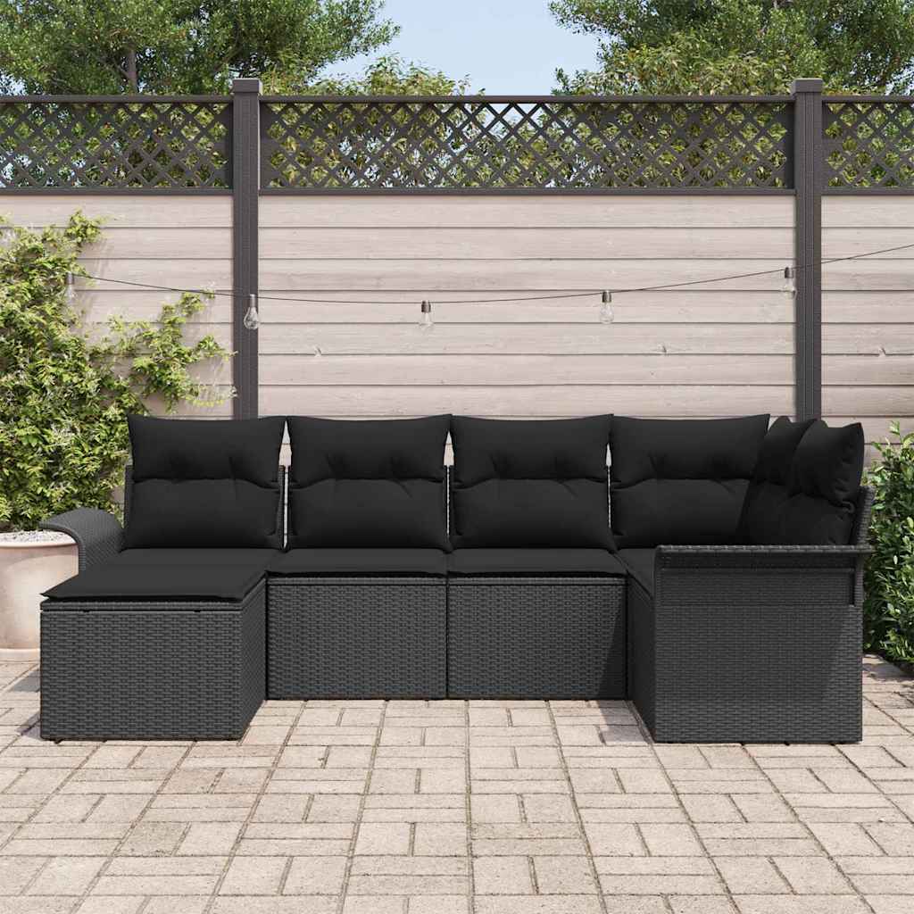 Havesofa Sæt 6 stk. Sort polyrattan