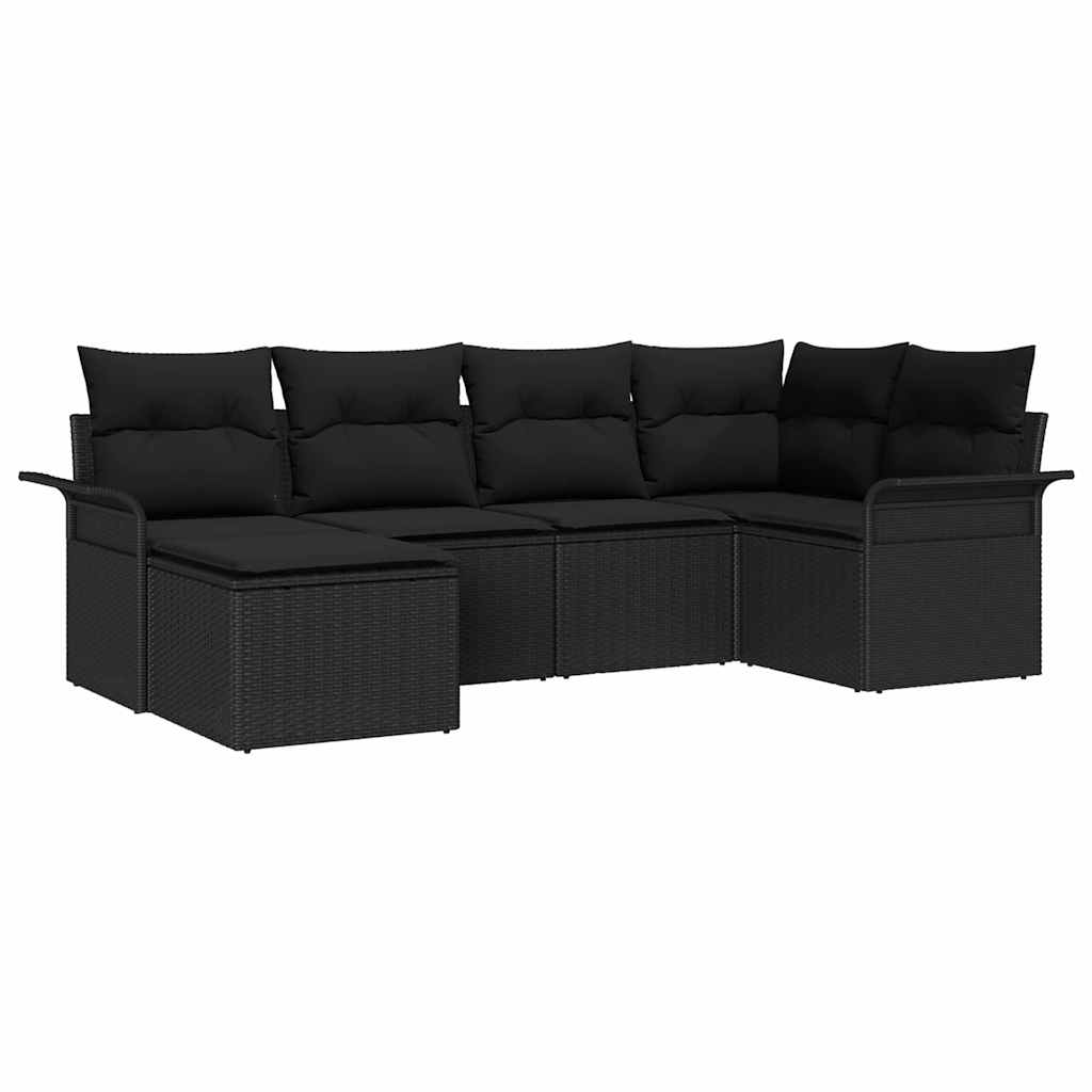 Havesofa Sæt 6 stk. Sort polyrattan