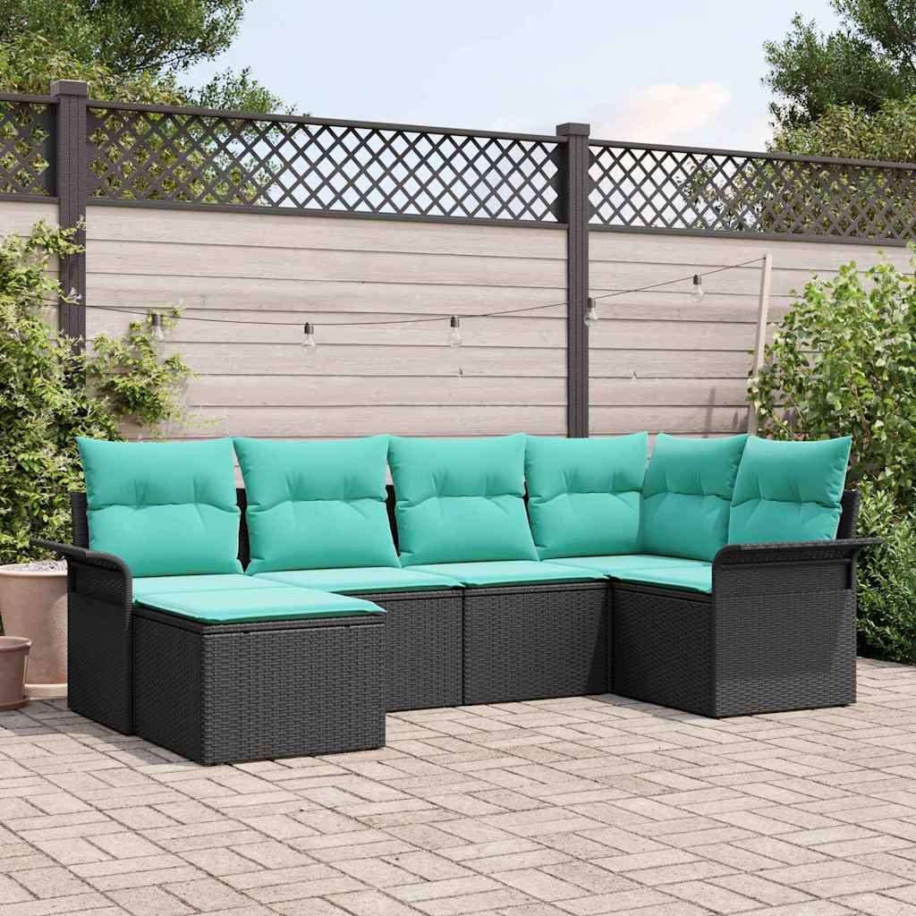 Havesofa Sæt 6 stk. Sort polyrattan