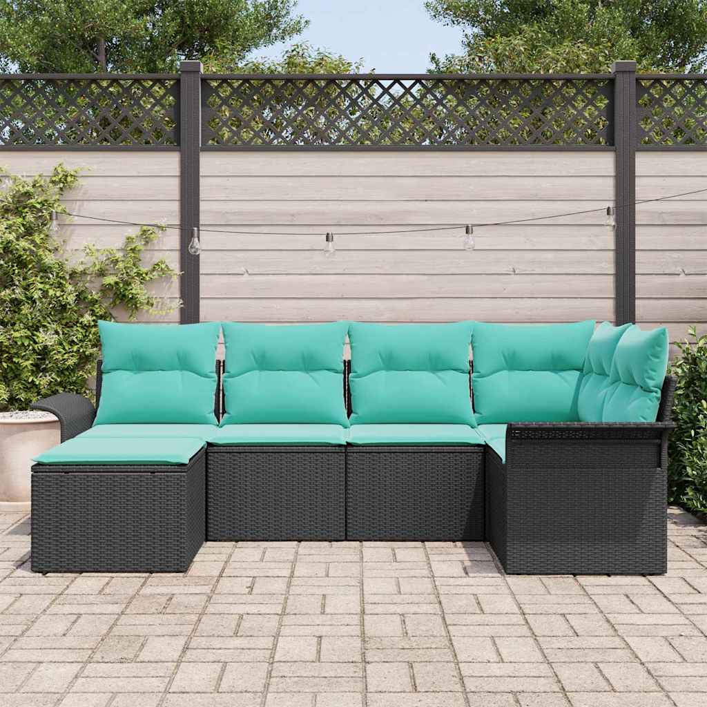 Havesofa Sæt 6 stk. Sort polyrattan