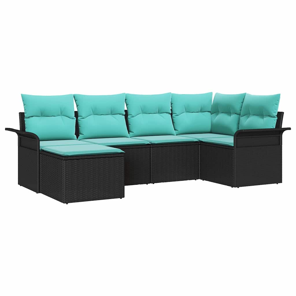 Havesofa Sæt 6 stk. Sort polyrattan