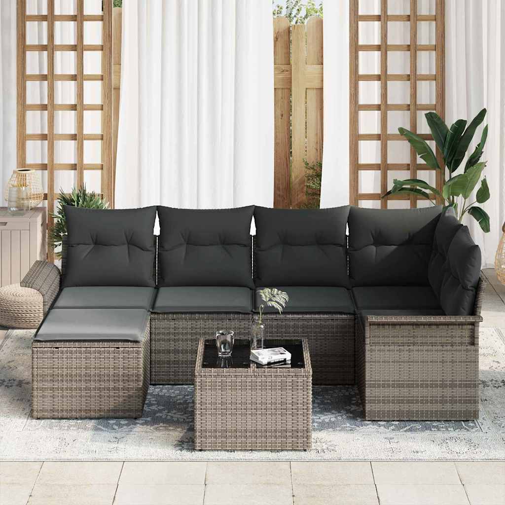 Havesofa Sæt 7 stk. Grå polyrattan