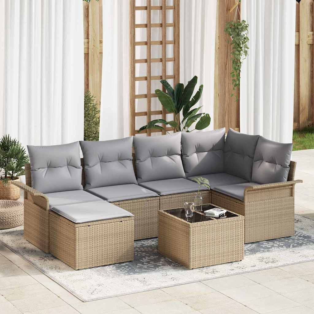 Havesofa Sæt 7 stk. Beige polyrattan