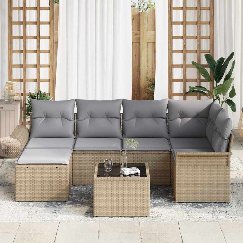 Havesofa Sæt 7 stk. Beige polyrattan