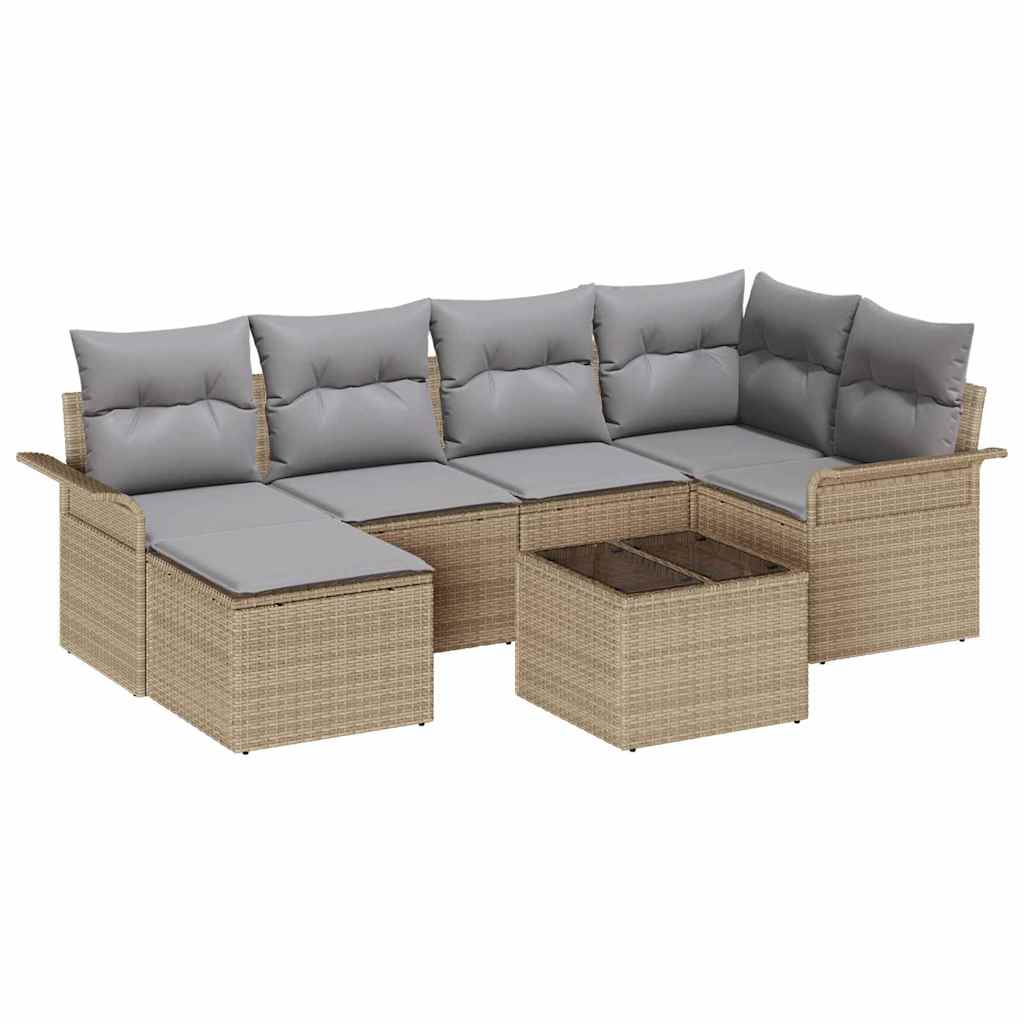 Havesofa Sæt 7 stk. Beige polyrattan