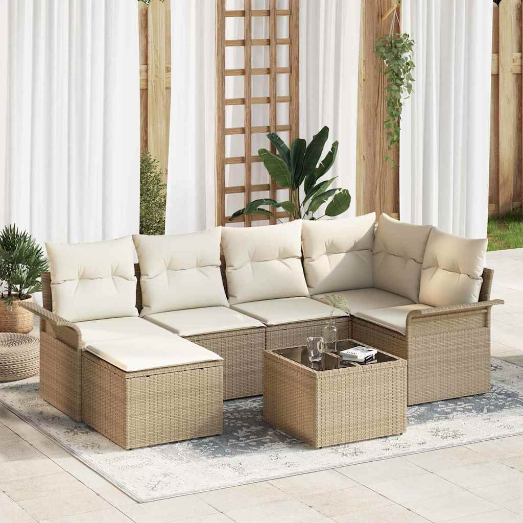 Havesofa Sæt 7 stk. Beige polyrattan