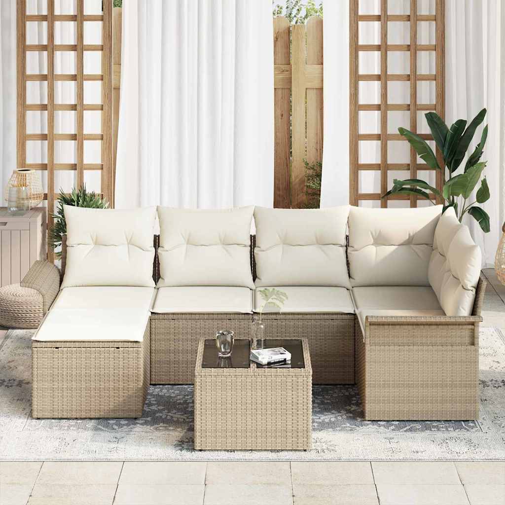 Havesofa Sæt 7 stk. Beige polyrattan