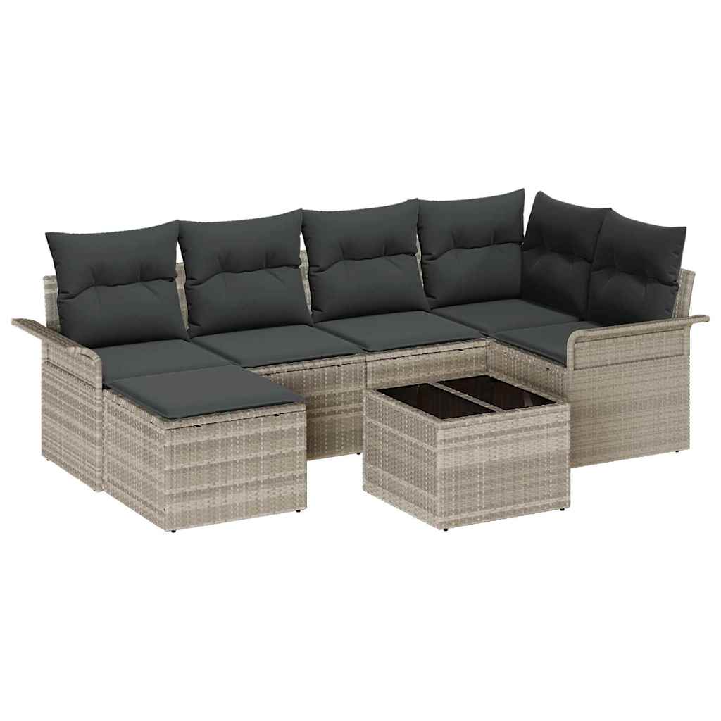 Havesofa Sæt 7 stk. Lysegrå polyrattan