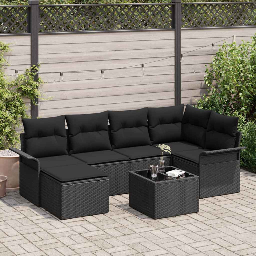 Havesofa Sæt 7 stk. Sort polyrattan