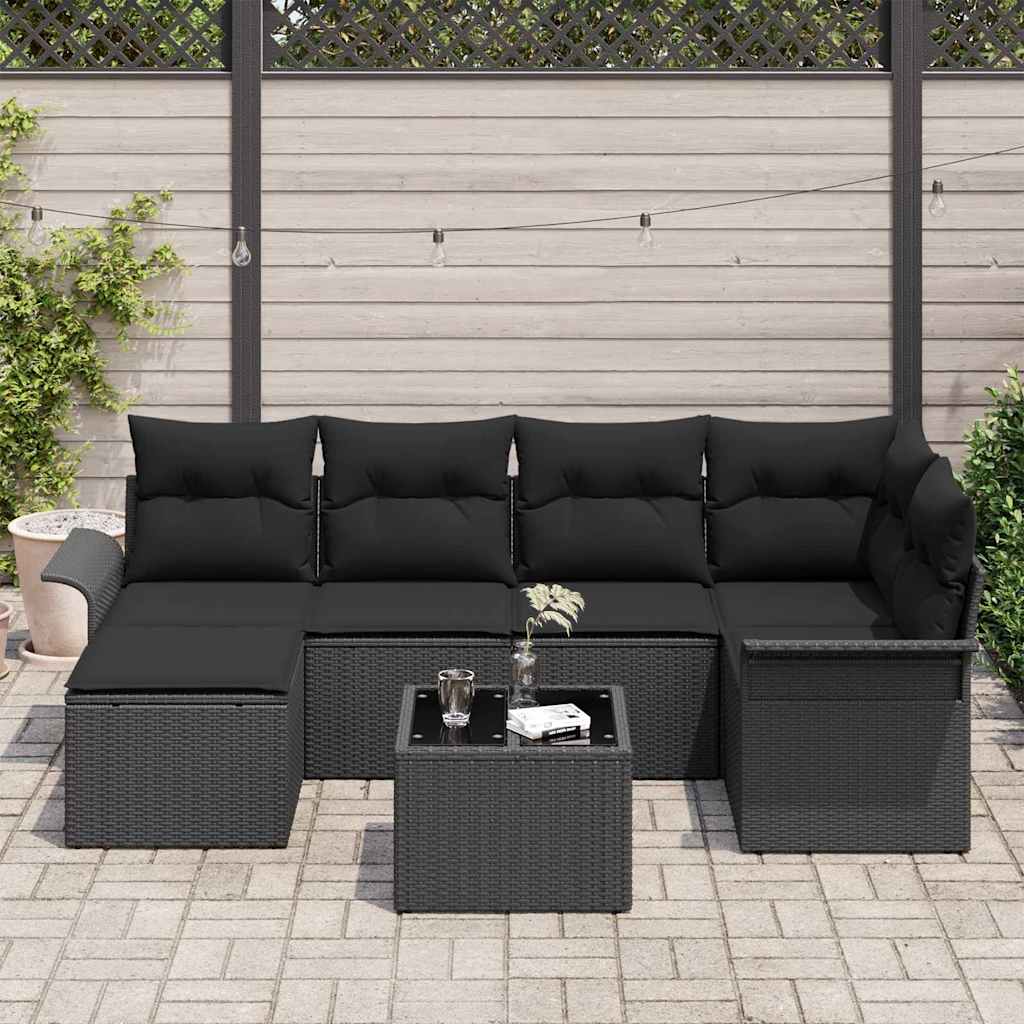 Havesofa Sæt 7 stk. Sort polyrattan