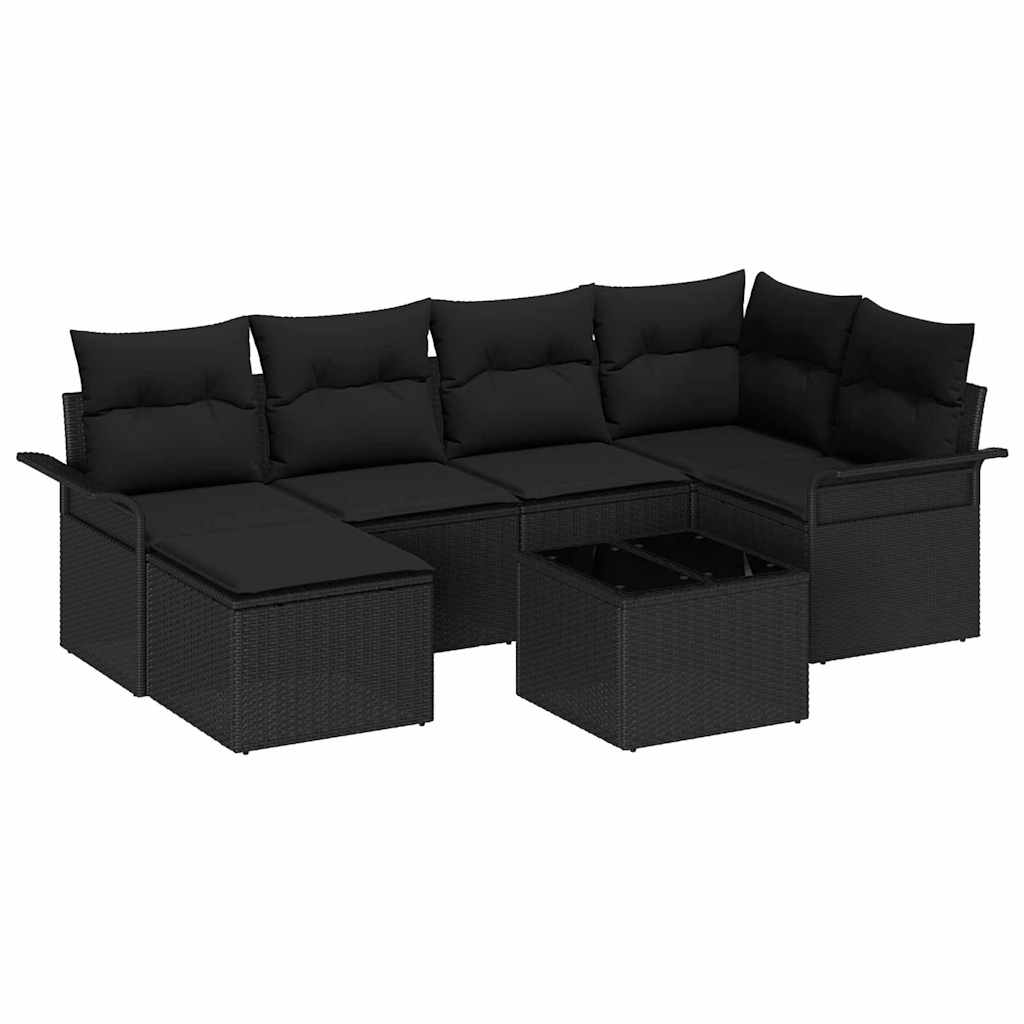 Havesofa Sæt 7 stk. Sort polyrattan