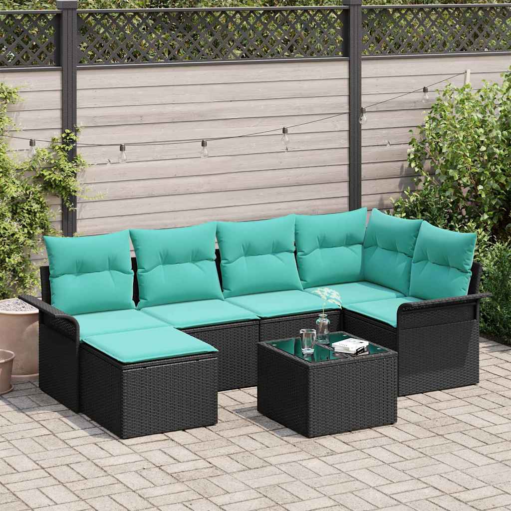 Havesofa Sæt 7 stk. Sort polyrattan