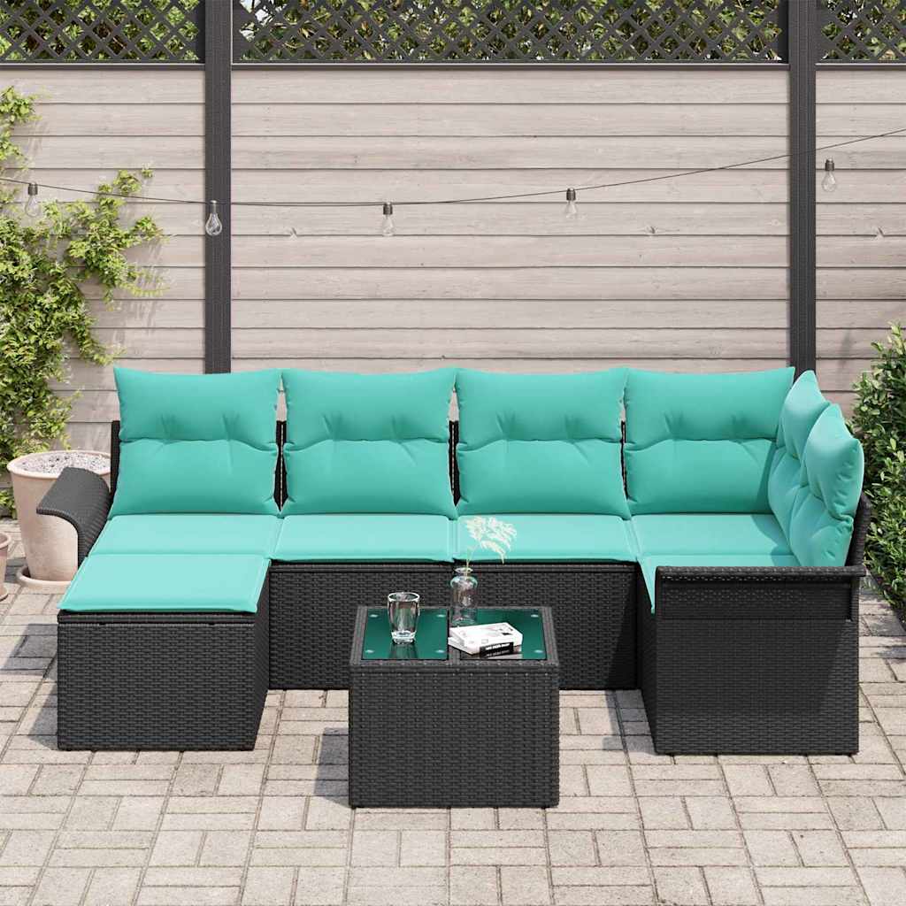 Havesofa Sæt 7 stk. Sort polyrattan