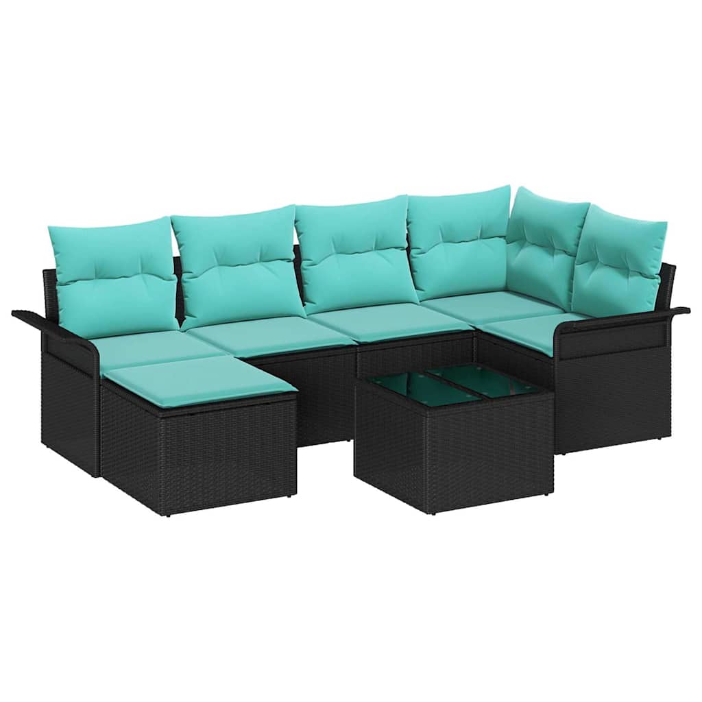 Havesofa Sæt 7 stk. Sort polyrattan
