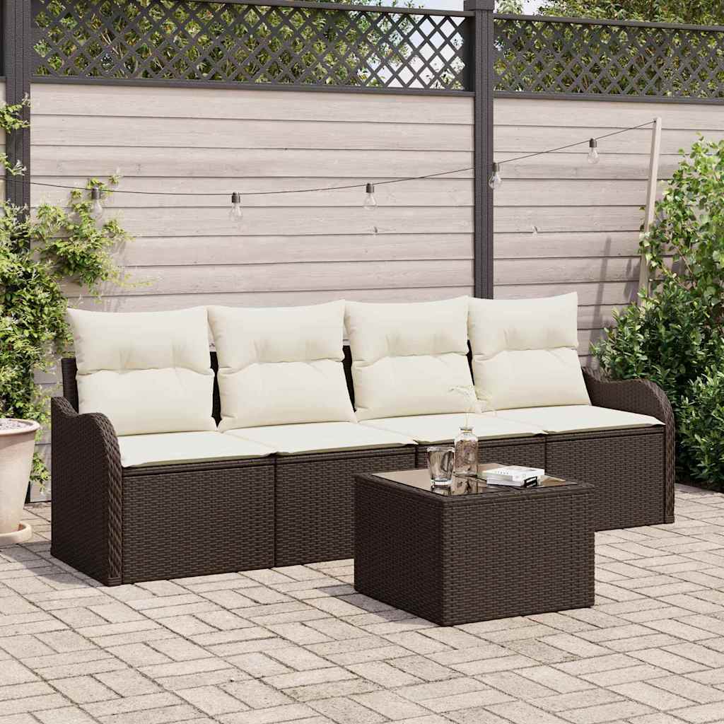Havesofa Sæt 5 stk. 4-Antal sæder Brun og Creme polyrattan