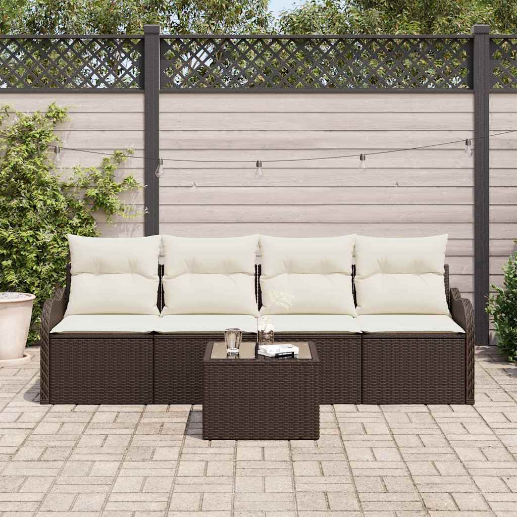 Havesofa Sæt 5 stk. 4-Antal sæder Brun og Creme polyrattan