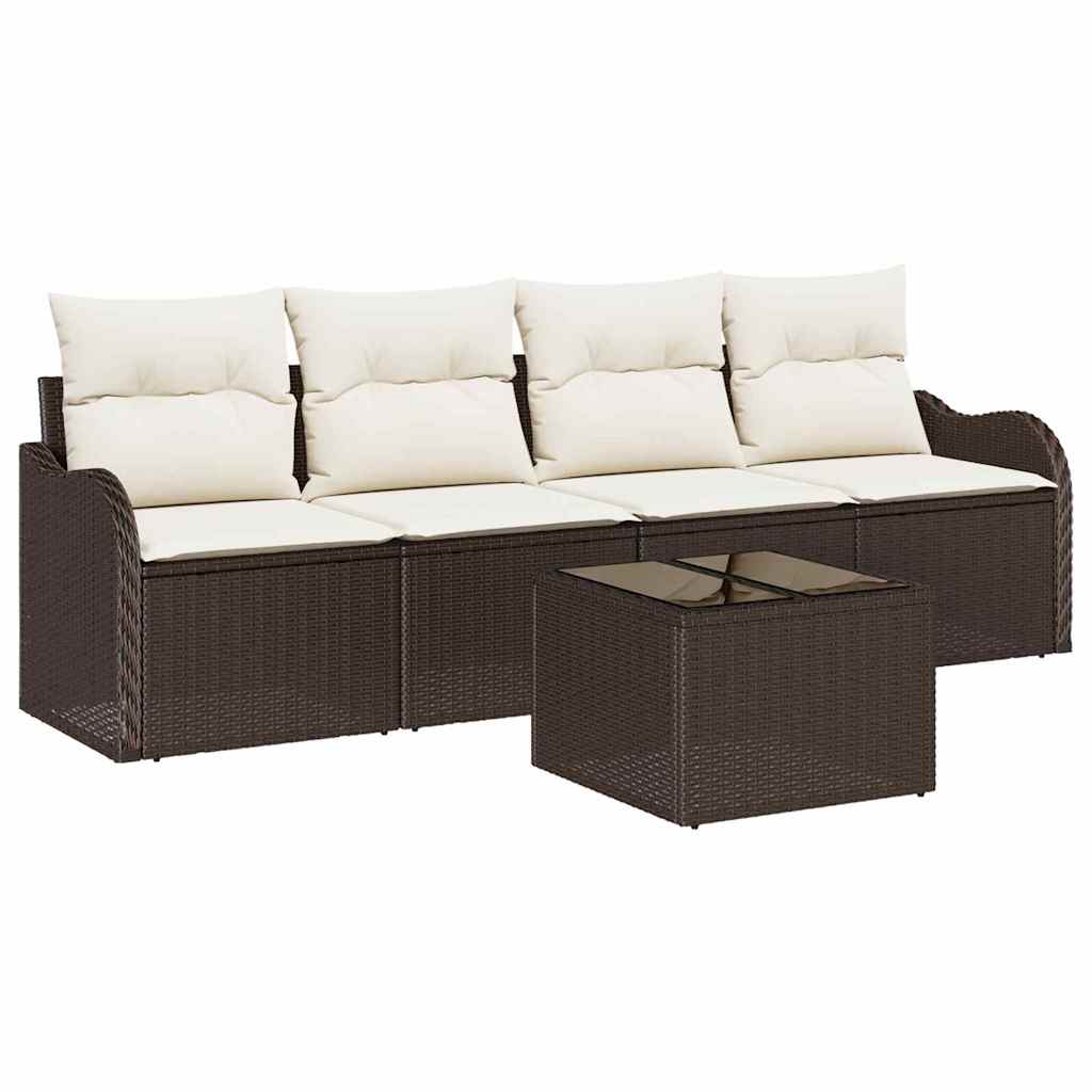 Havesofa Sæt 5 stk. 4-Antal sæder Brun og Creme polyrattan