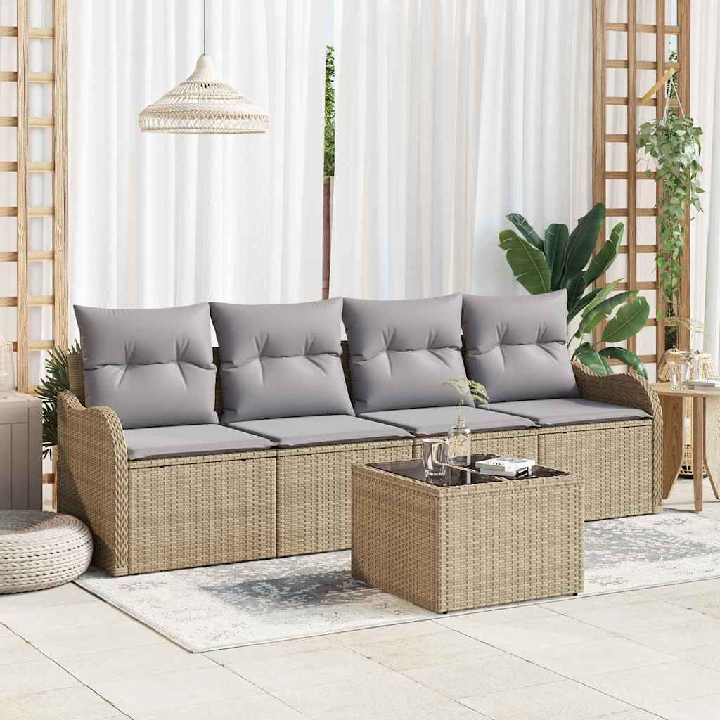 Havesofa Sæt 5 stk. 4-Antal sæder Beige og grå polyrattan