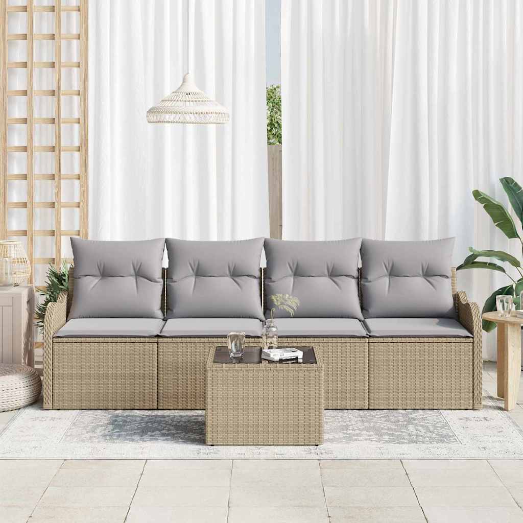 Havesofa Sæt 5 stk. 4-Antal sæder Beige og grå polyrattan