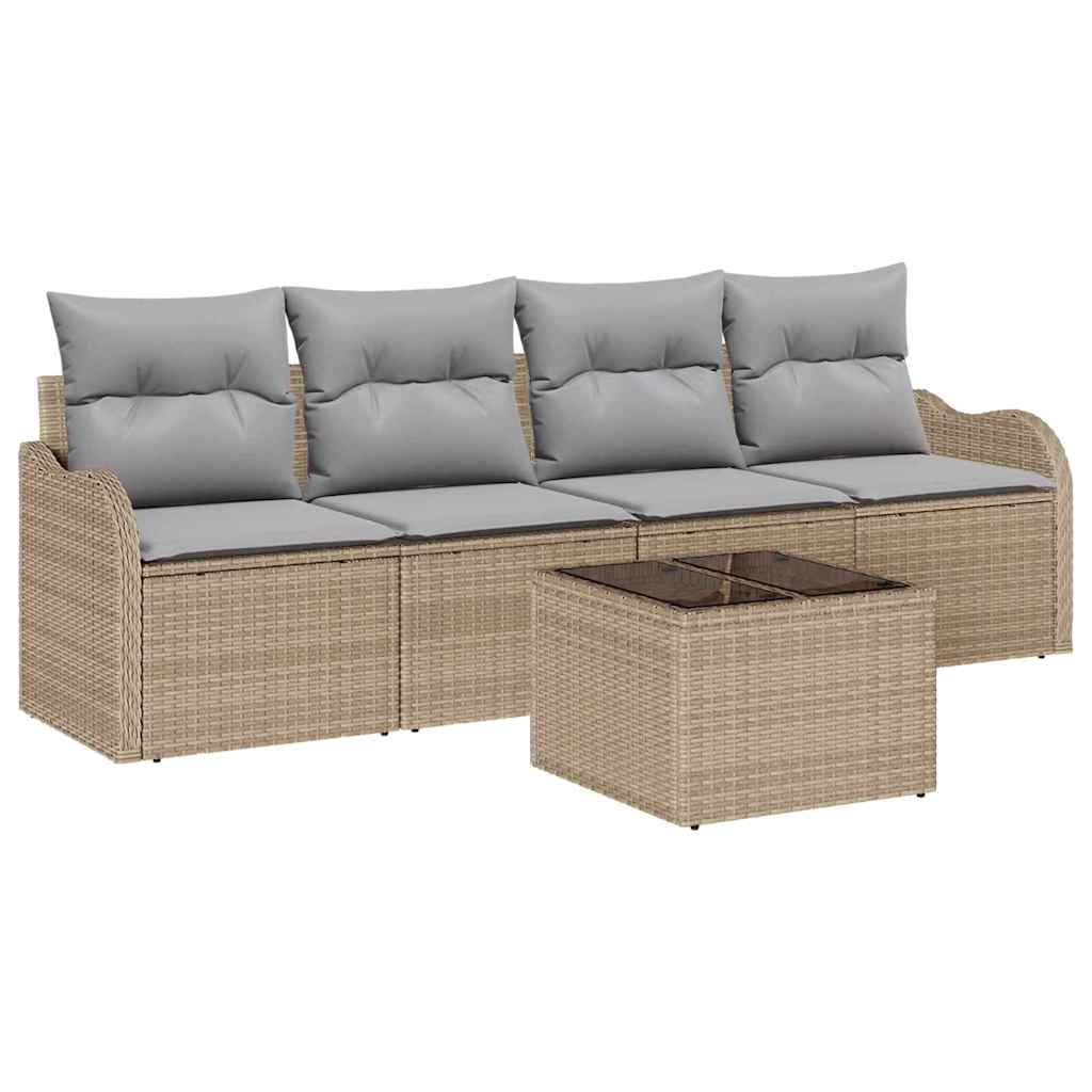 Havesofa Sæt 5 stk. 4-Antal sæder Beige og grå polyrattan