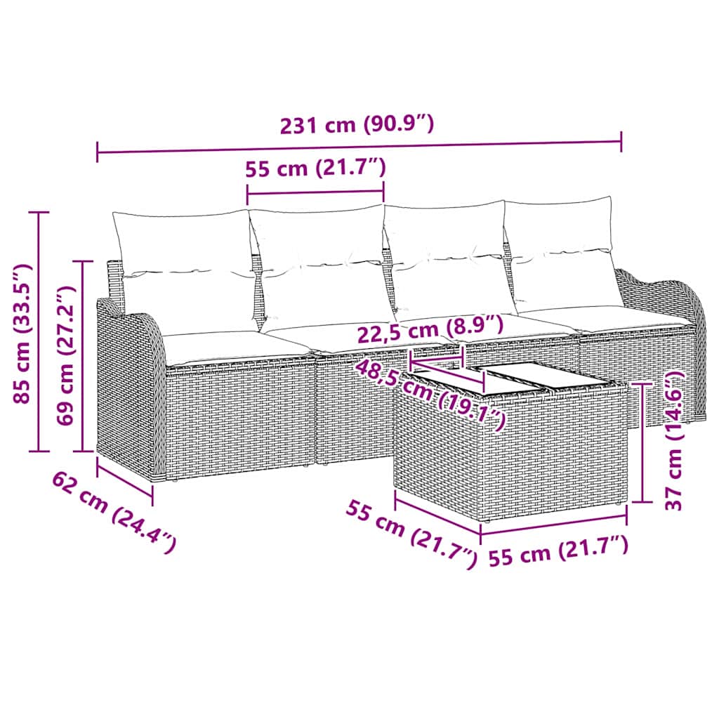 Havesofa Sæt 5 stk. 4-Antal sæder Beige og grå polyrattan