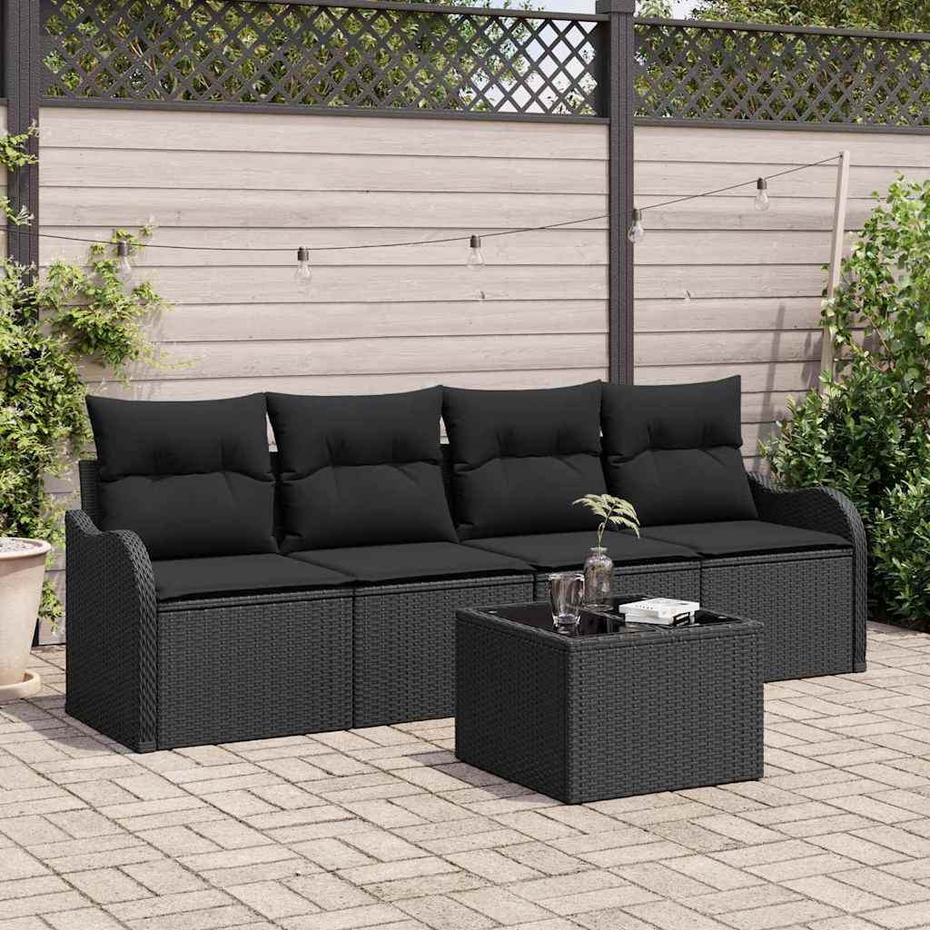 Havesofa Sæt 5 stk. 4-Antal sæder Sort polyrattan