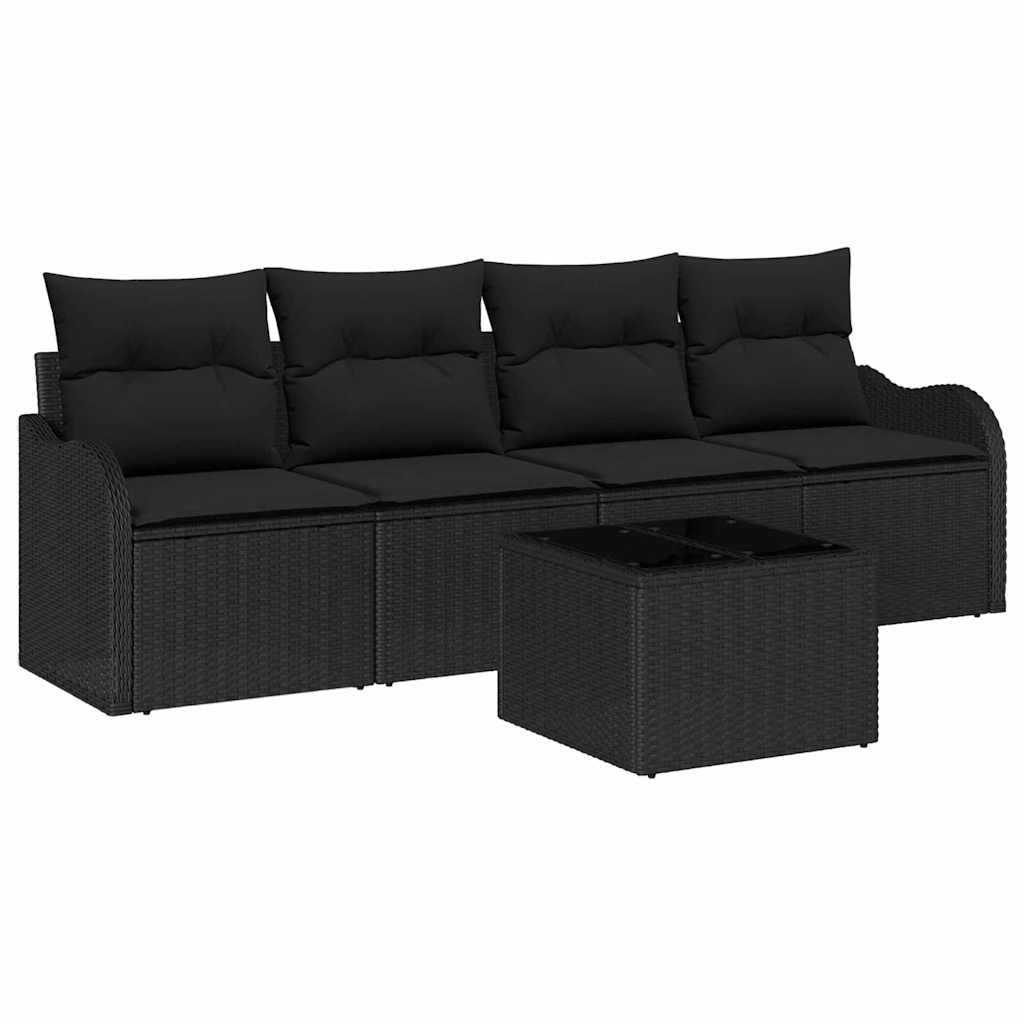 Havesofa Sæt 5 stk. 4-Antal sæder Sort polyrattan