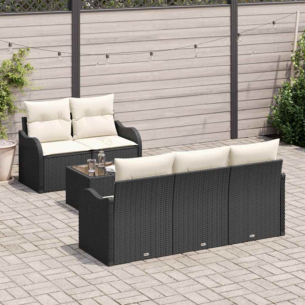 Havesofa Sæt 6 stk. 5-Antal sæder Sort og Cream polyrattan