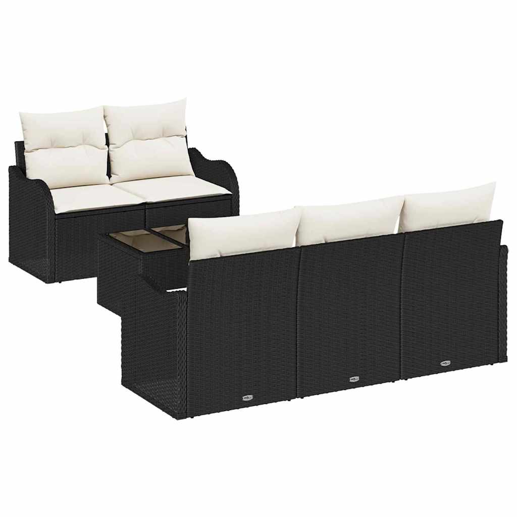 Havesofa Sæt 6 stk. 5-Antal sæder Sort og Cream polyrattan
