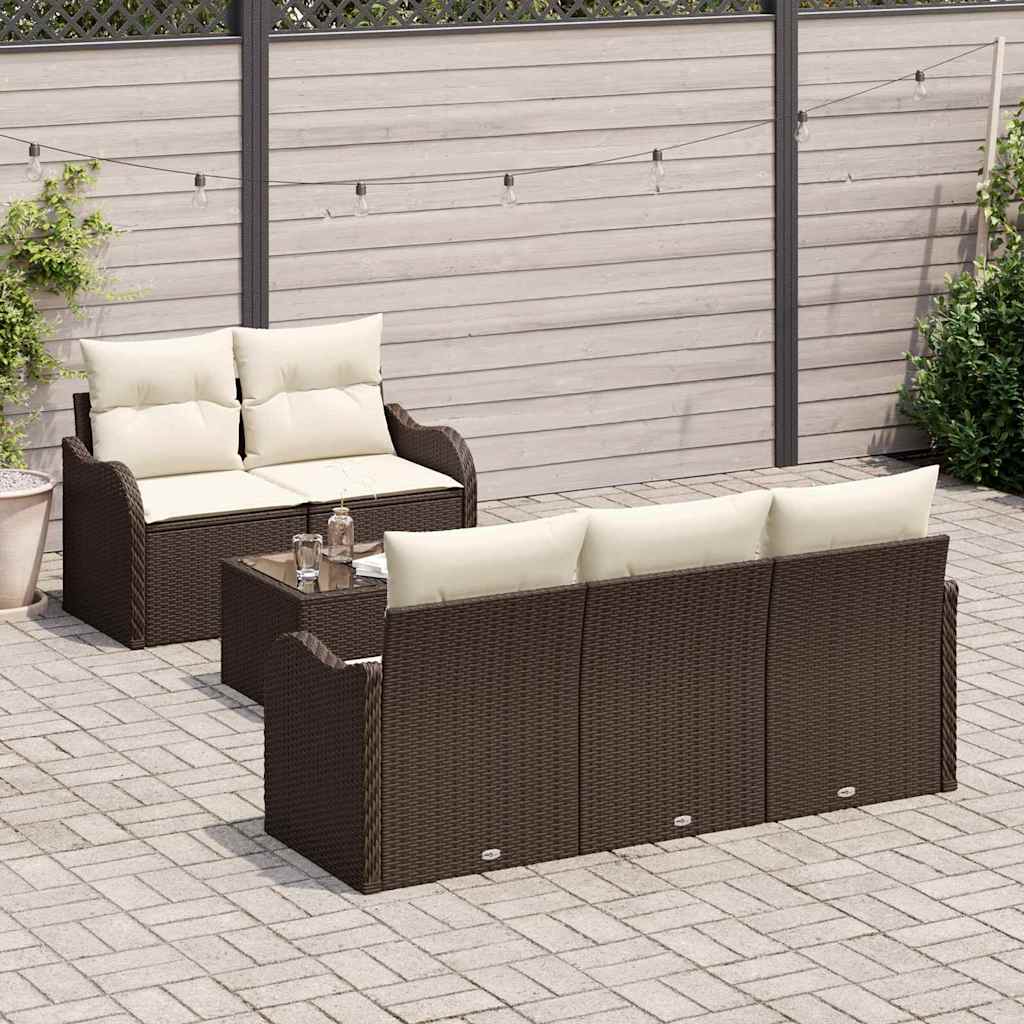 Havesofa Sæt 6 stk. 5-Antal sæder Brun og Creme polyrattan