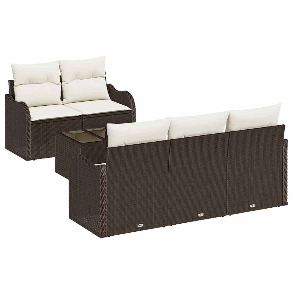 Havesofa Sæt 6 stk. 5-Antal sæder Brun og Creme polyrattan