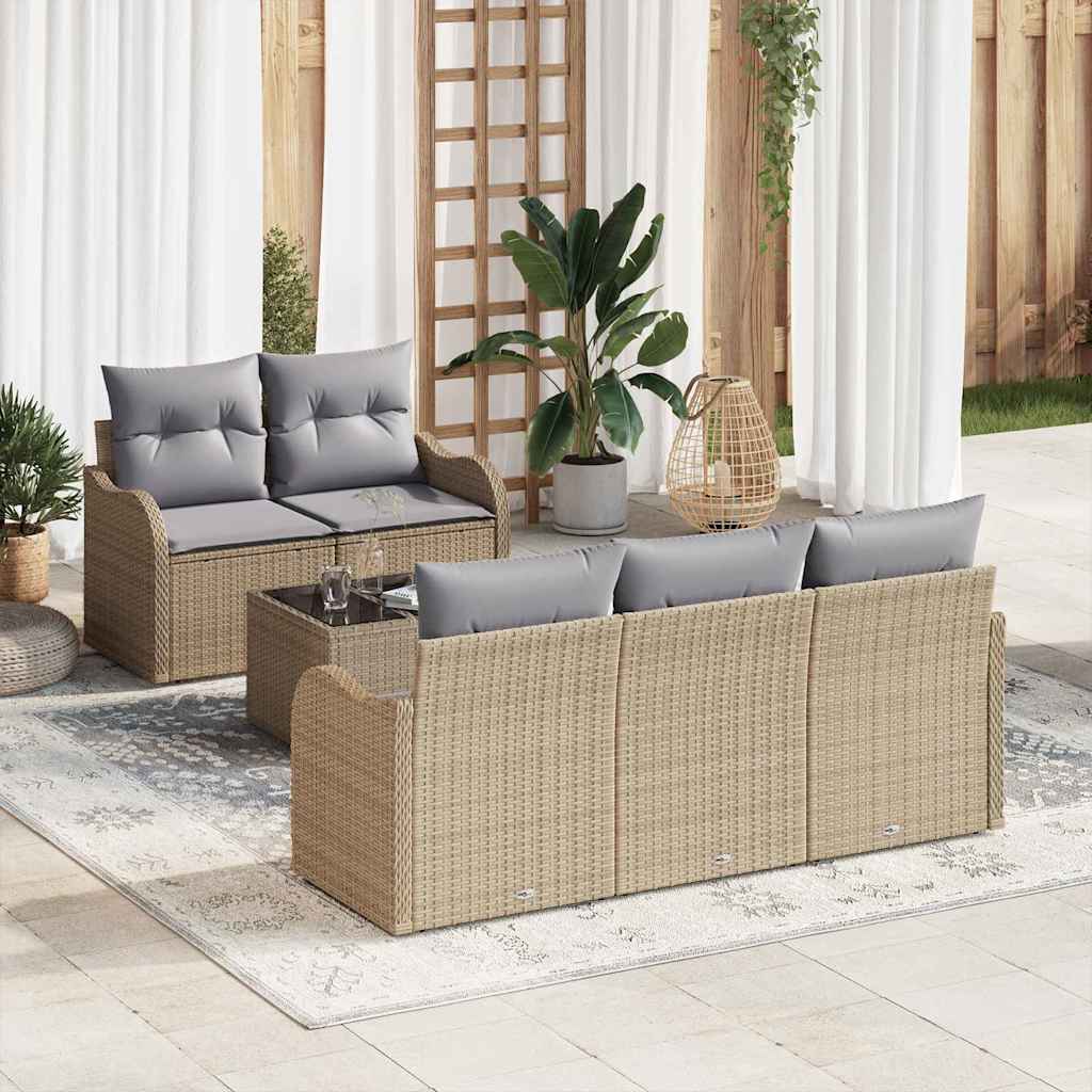 Havesofa Sæt 6 stk. 5-Antal sæder Beige og grå polyrattan